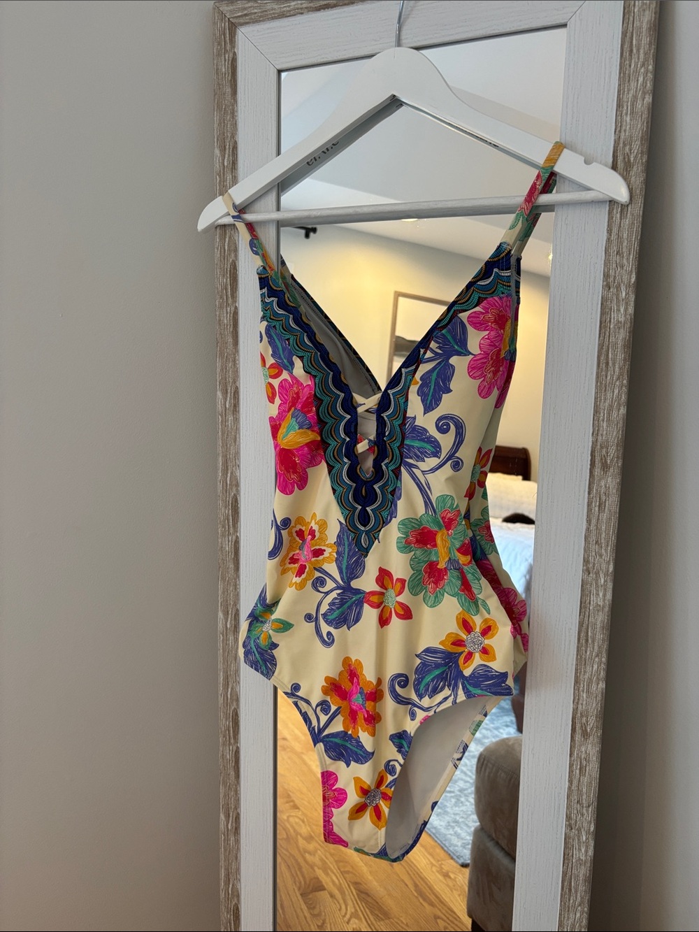 Cupshe Vibrant Floral One-Piece Swimsuit - Cream Base with Multi-Color Flowers